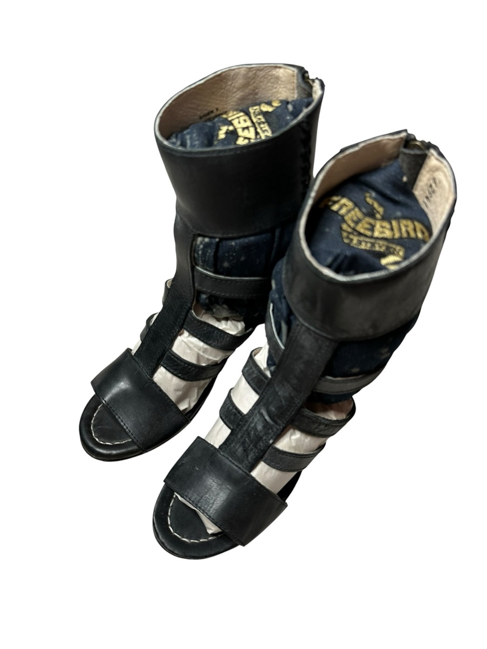 Freebird by Steven Black Raven Leather Gladiator Sandals 9 - Picture 7 of 9